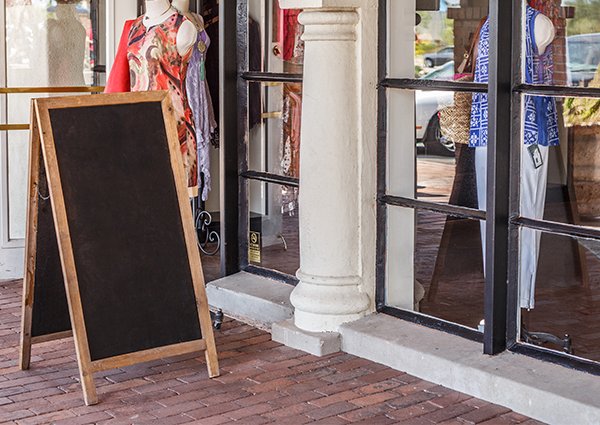 chalkboard sign outside store